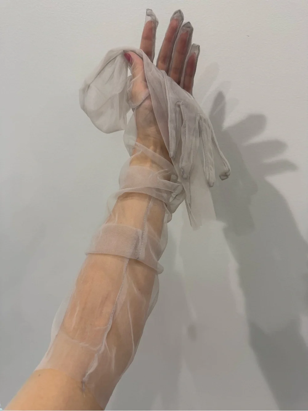 Sheer Long Gloves in Rich Light Gray Taupe